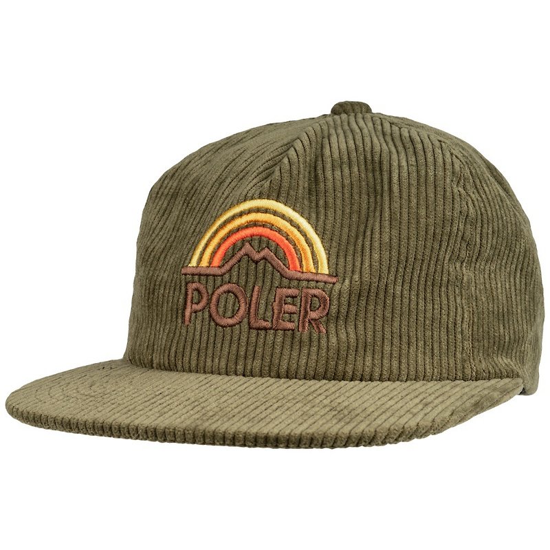 POLER MTN RAINBOW HAT 燈芯絨休閒帽 棒球帽 橄欖色 - 帽子 - 其他材質 卡其色