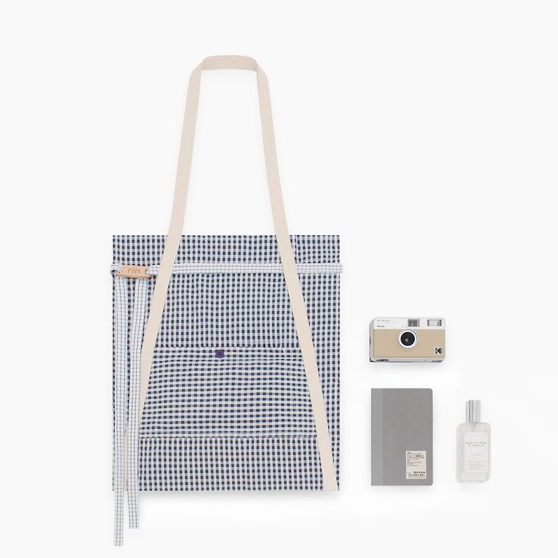 ATOTE 2 Fall in love with life - blue plaid three-back tote bag by rin - Handbags & Totes - Cotton & Hemp Blue