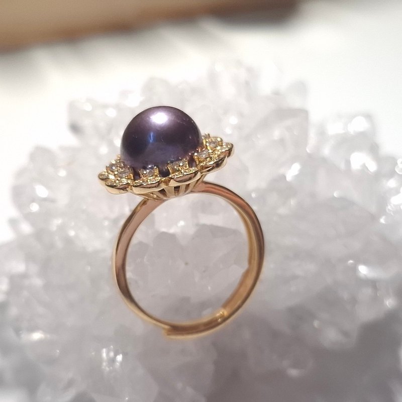 Flower Diamond Freshwater Nucleated Edison Pearl Sterling Silver Ring - แหวนทั่วไป - ไข่มุก 