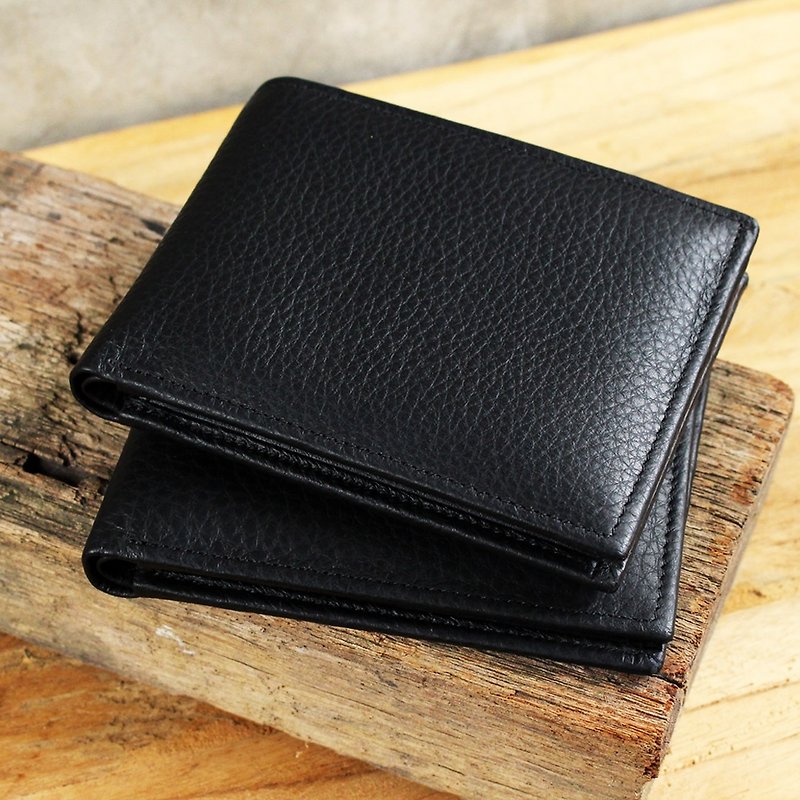 Wallet - Bifold - Black (Genuine Cow Leather) / Small Wallet  / 钱包 / 皮包 - Wallets - Genuine Leather Black