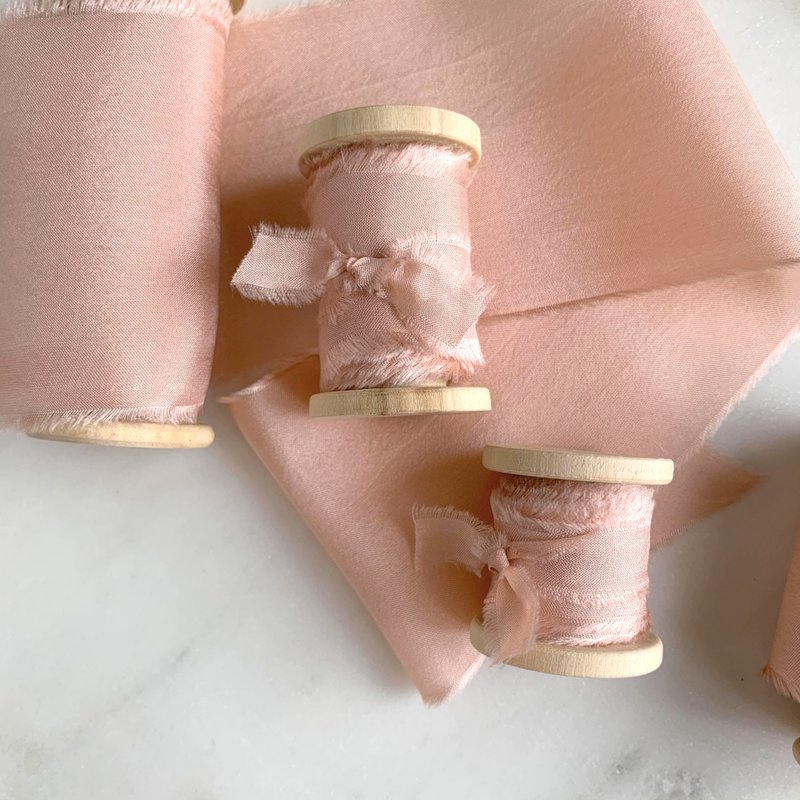 Peachy Blush (formerly Peachy Rose) Silk Ribbon / Hand Dyed Silk Ribbon on Spool - 包裝材料/包裝紙 - 絲．絹 粉紅色