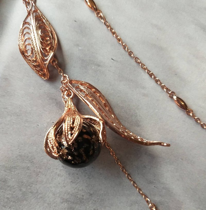 Fern Awakening* Handmade Golden Sands Glass Rose Gold Essential Oil Necklace Single Product Design Light Jewelry