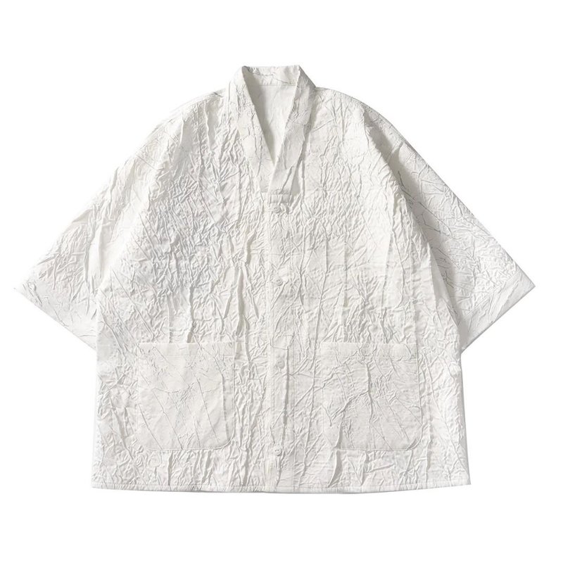 S-CrestTaiwan | Japanese-Style Handmade kimono stand collar inner wear - Men's T-Shirts & Tops - Other Man-Made Fibers White