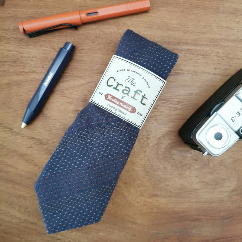 The Craft Navy Cotton Stitchy Dot Mix Necktie - 領帶/領帶夾 - 棉．麻 藍色