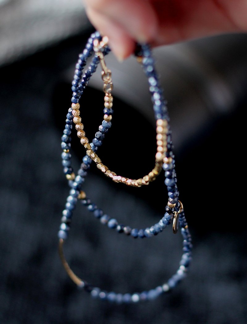 Ms.D 專屬設計  織夜__天然石 純銀三鍊 切角藍寶石Sapphire  - 長項鍊 - 寶石 