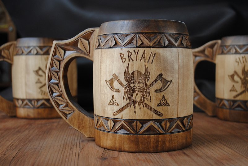 Personalized wooden beer mug Man birthday gift anniversary gift beer glass - Mugs - Wood 
