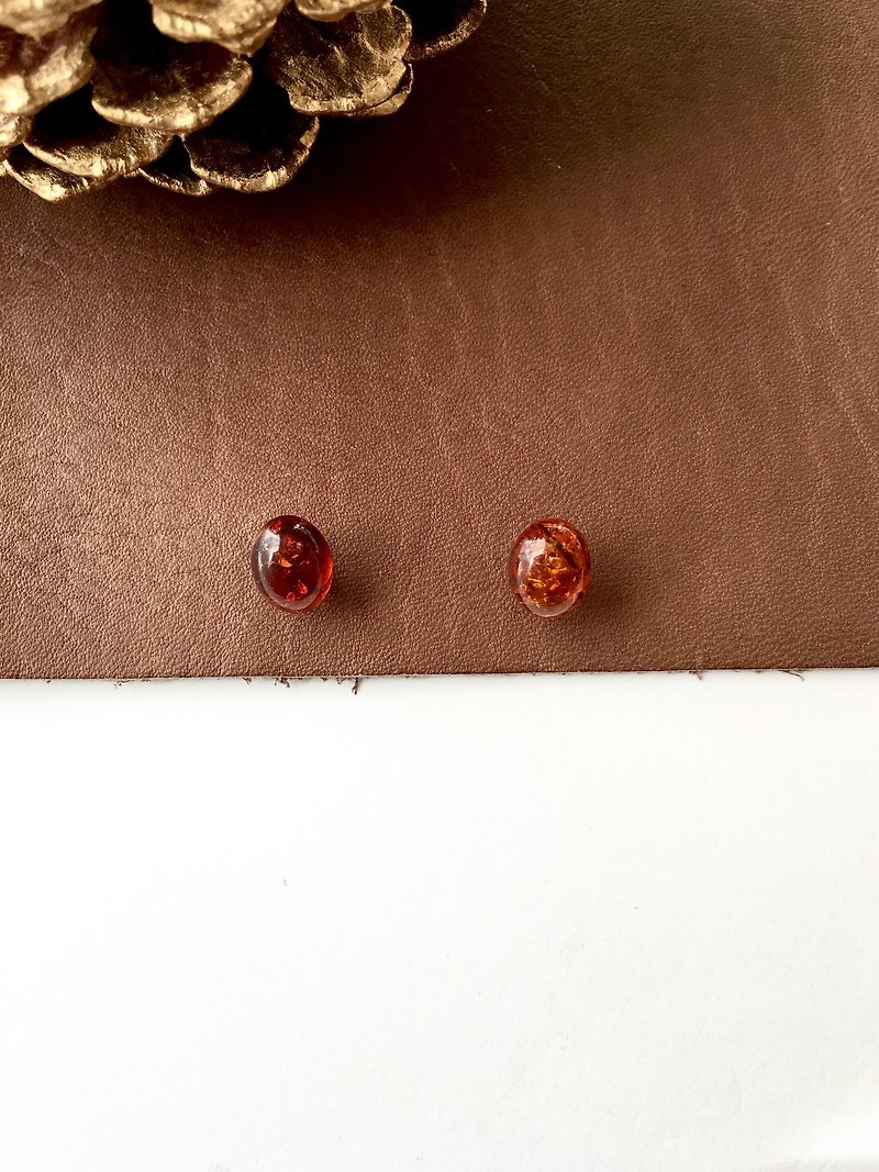 Amber Earring Stud-earring, Clip-earring - ต่างหู - หิน สีส้ม