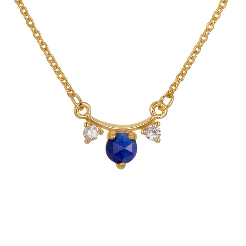 Elle lapis lazuli necklace, classic rose cut, finely plated with 14k gold, modern and simple, exclusive design - Necklaces - Semi-Precious Stones Blue