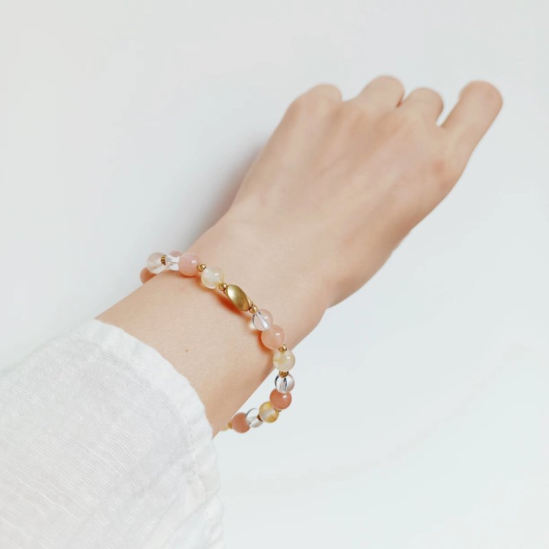 【Light Hikari】Sister Pair Chain/Japanese Silk Thread/Sun Stone/Pyrite Crystal - Bracelets - Crystal Orange