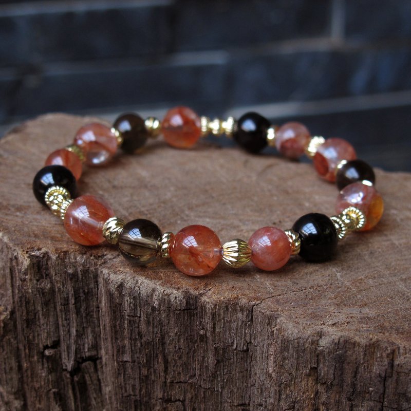 Unexpected surprise∣ red gum flower gold luck stone citrine wealth luck natural stone bracelet - สร้อยข้อมือ - เครื่องประดับพลอย สีส้ม