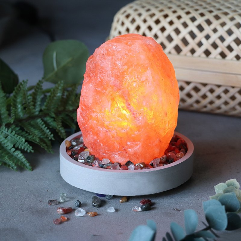 Little Rose Raw Mineral Salt Lamp I Lucky and Treasure Base (Contains Colorful Stone) Purifies the Magnetic Field - Lighting - Cement Orange