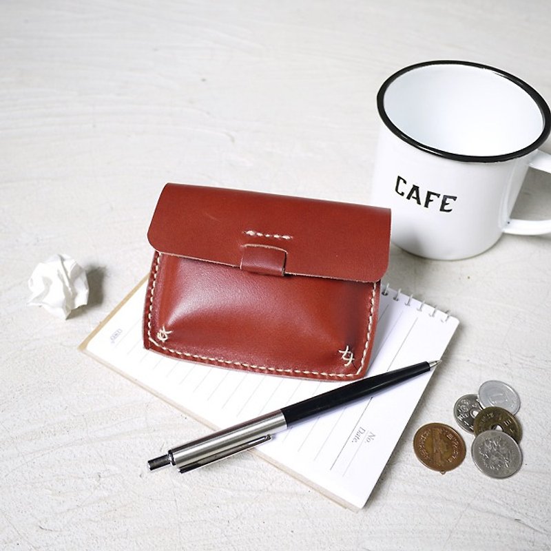 Hand sewn tanned leather square / magnetic buckle wallet Made by HANDIIN - กระเป๋าใส่เหรียญ - หนังแท้ 