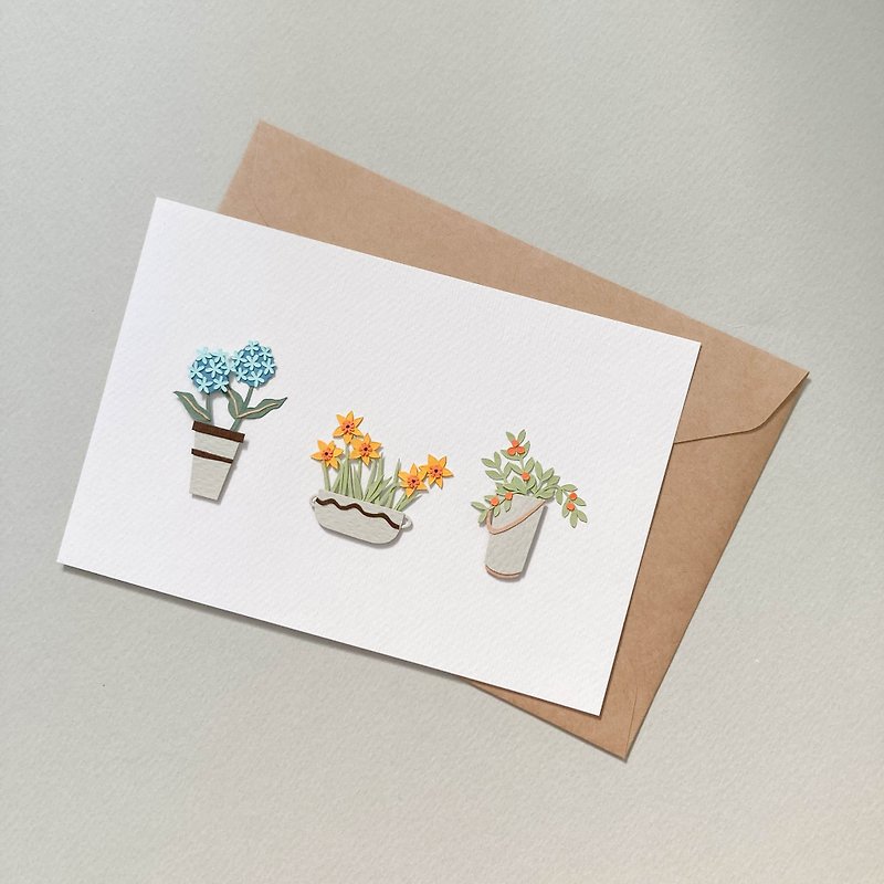 Flower Pots Card 01 - Hand-cutting Paper Craft - Cards & Postcards - Paper White