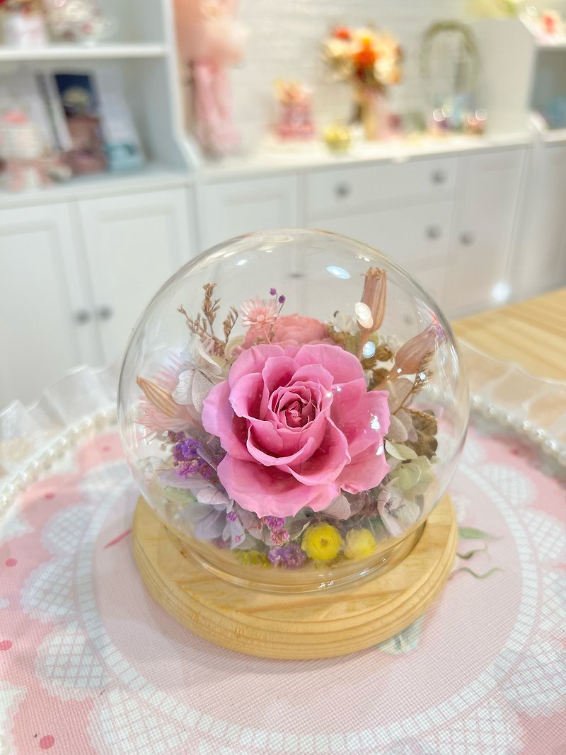 Valentine's Day immortal flower dry flower rose log flat bottom glass cup - Dried Flowers & Bouquets - Other Materials Multicolor