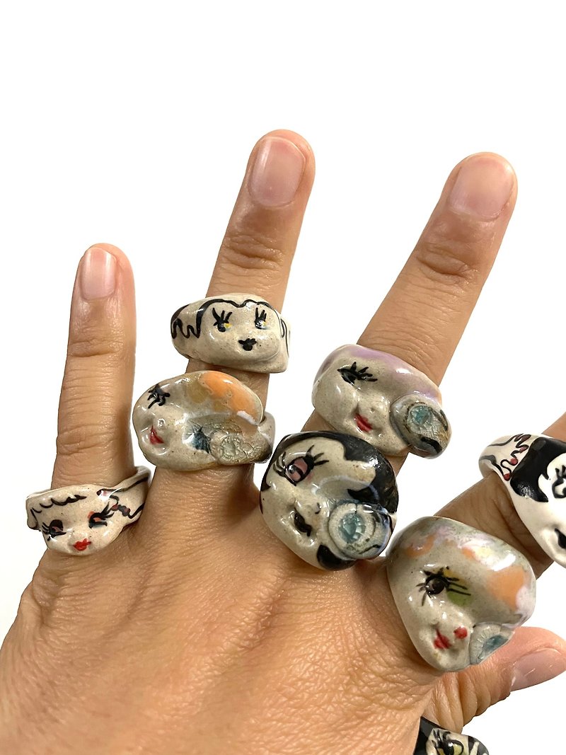 Hand painted ceramic ring Cosmic | New Year gift - General Rings - Pottery Multicolor
