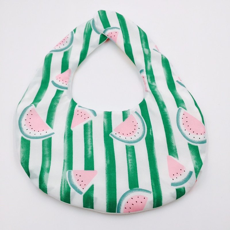 Cool watermelon green striped bib double gauze saliva towel design moon gift - ผ้ากันเปื้อน - ผ้าฝ้าย/ผ้าลินิน หลากหลายสี
