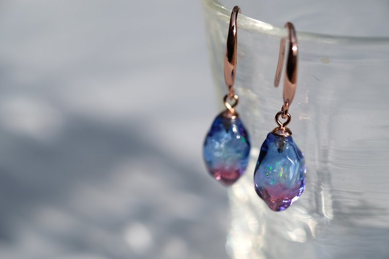 Mermaid Teardrop Mermaid Tear Glazed Crystal Earrings Pink Gradient Blue - Earrings & Clip-ons - Glass 