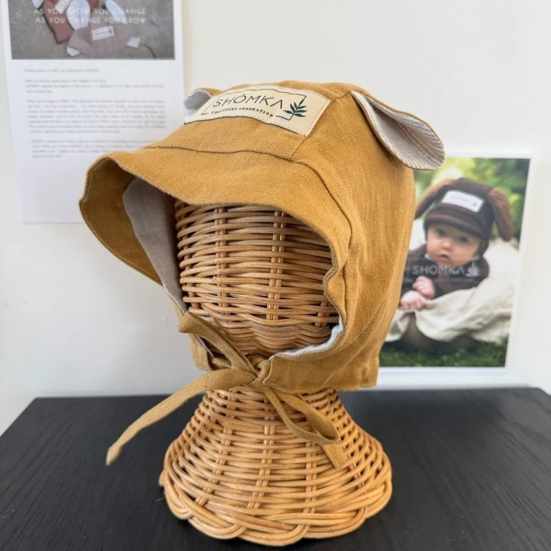 SHÓMKA 小熊軟帽 BEAR BONNET 51cm - 男/女童裝 - 亞麻 黃色