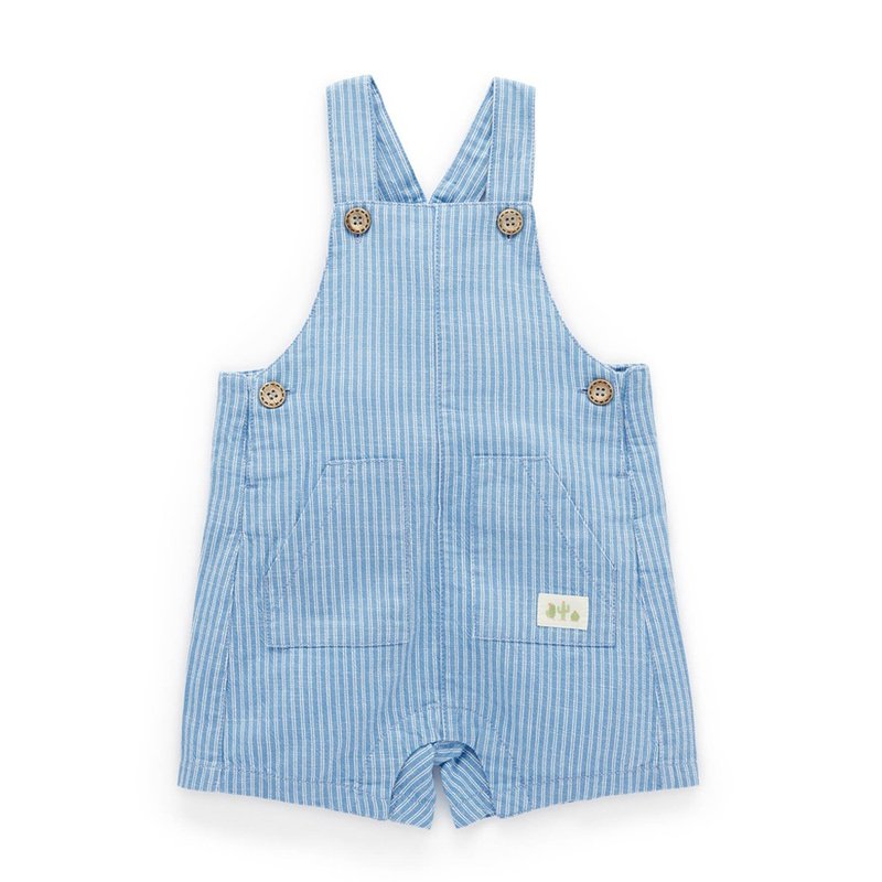 澳洲Purebaby有機棉嬰兒吊帶連身衣/新生兒包屁衣 粉藍條紋 - 包屁衣/連身衣 - 棉．麻 