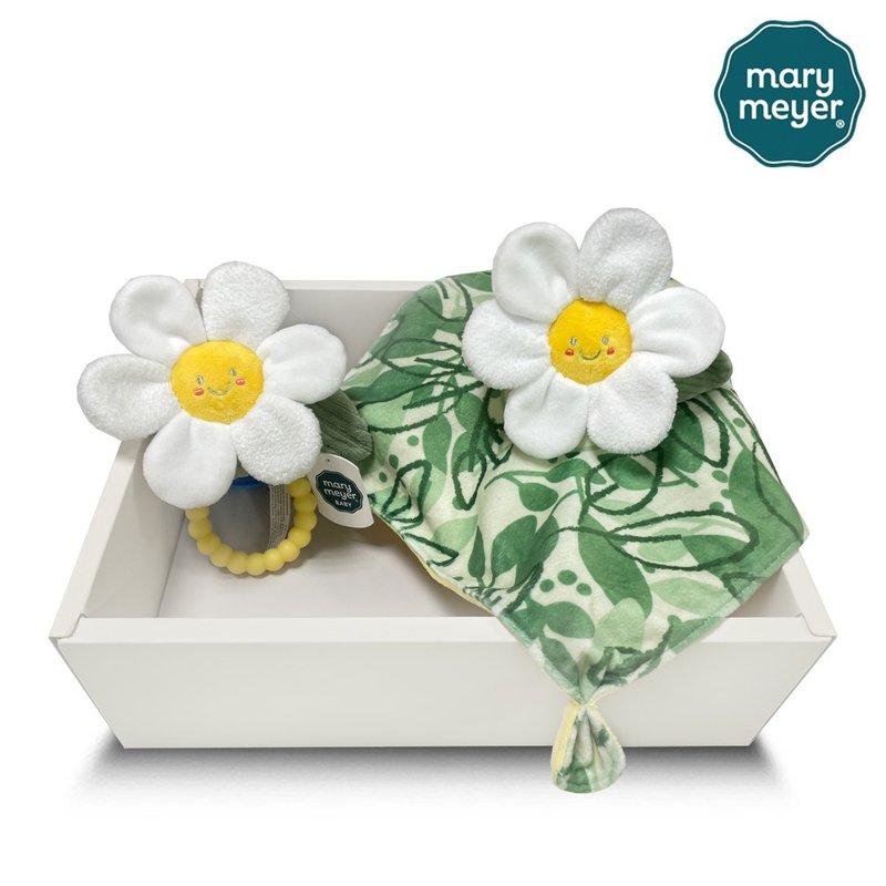快速出貨【MaryMeyer】微笑小雛菊經典禮盒(手搖鈴+安撫巾) - 彌月禮盒 - 棉．麻 綠色