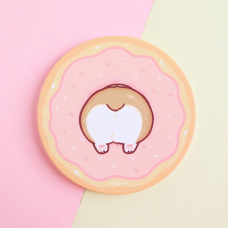 Keji / Donut Ass / Ceramic Soap Coaster - Coasters - Porcelain Pink