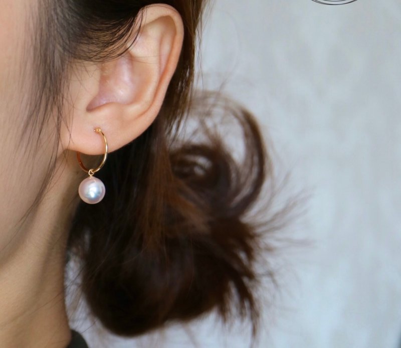 Akoya pearl earrings, 18k gold earrings, made in Japan, basic earrings, Japan Akoya pearl earrings - ต่างหู - ไข่มุก ขาว