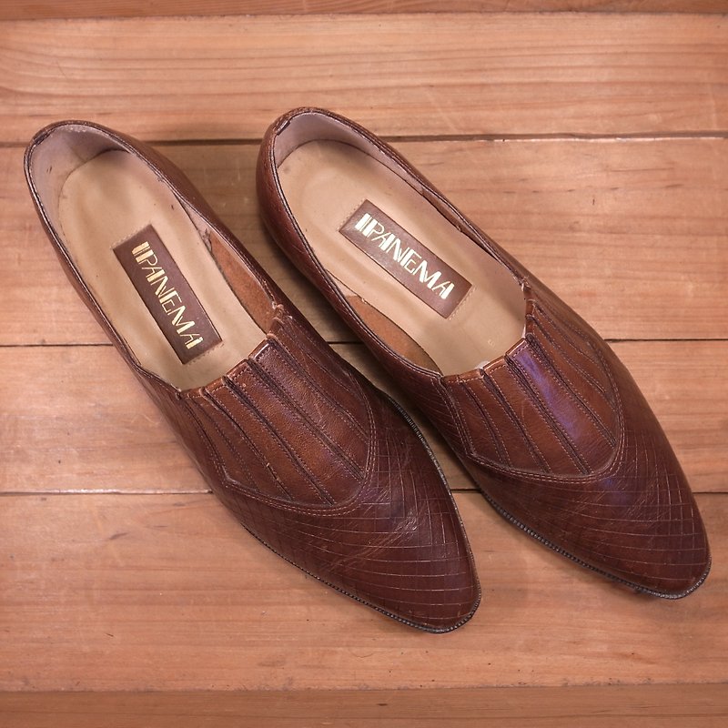 Old bone rhombus decorative leather shoes VINTAGE - Women's Leather Shoes - Genuine Leather Brown