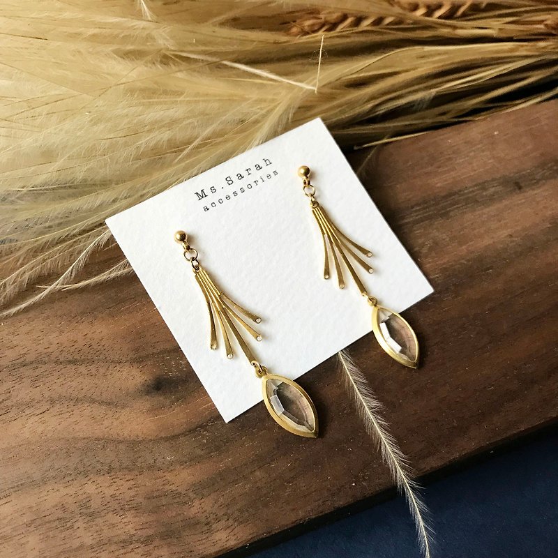 _ Flower Ranbu Bronze earrings (folder can be changed) - ต่างหู - ทองแดงทองเหลือง สีทอง