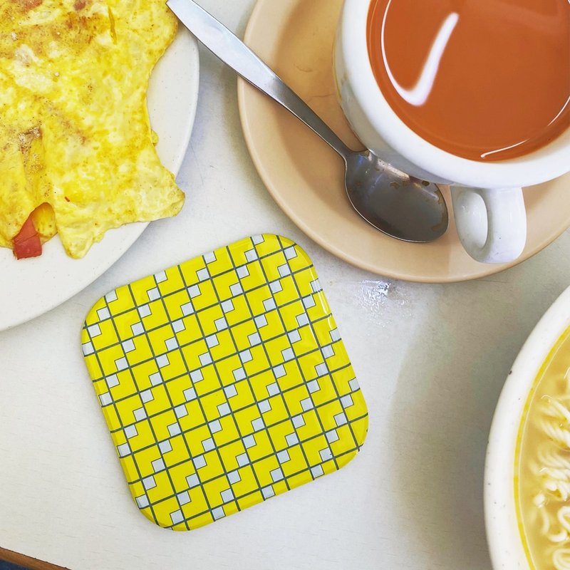 【Impression of Hong Kong】Bingshi Chaji fast food restaurant Shuiyu ceramic coaster - ที่รองแก้ว - ดินเผา สีเหลือง