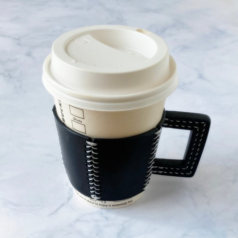 Pentagonal Leather Cup Sleeve Black - ถุงใส่กระติกนำ้ - หนังแท้ สีดำ