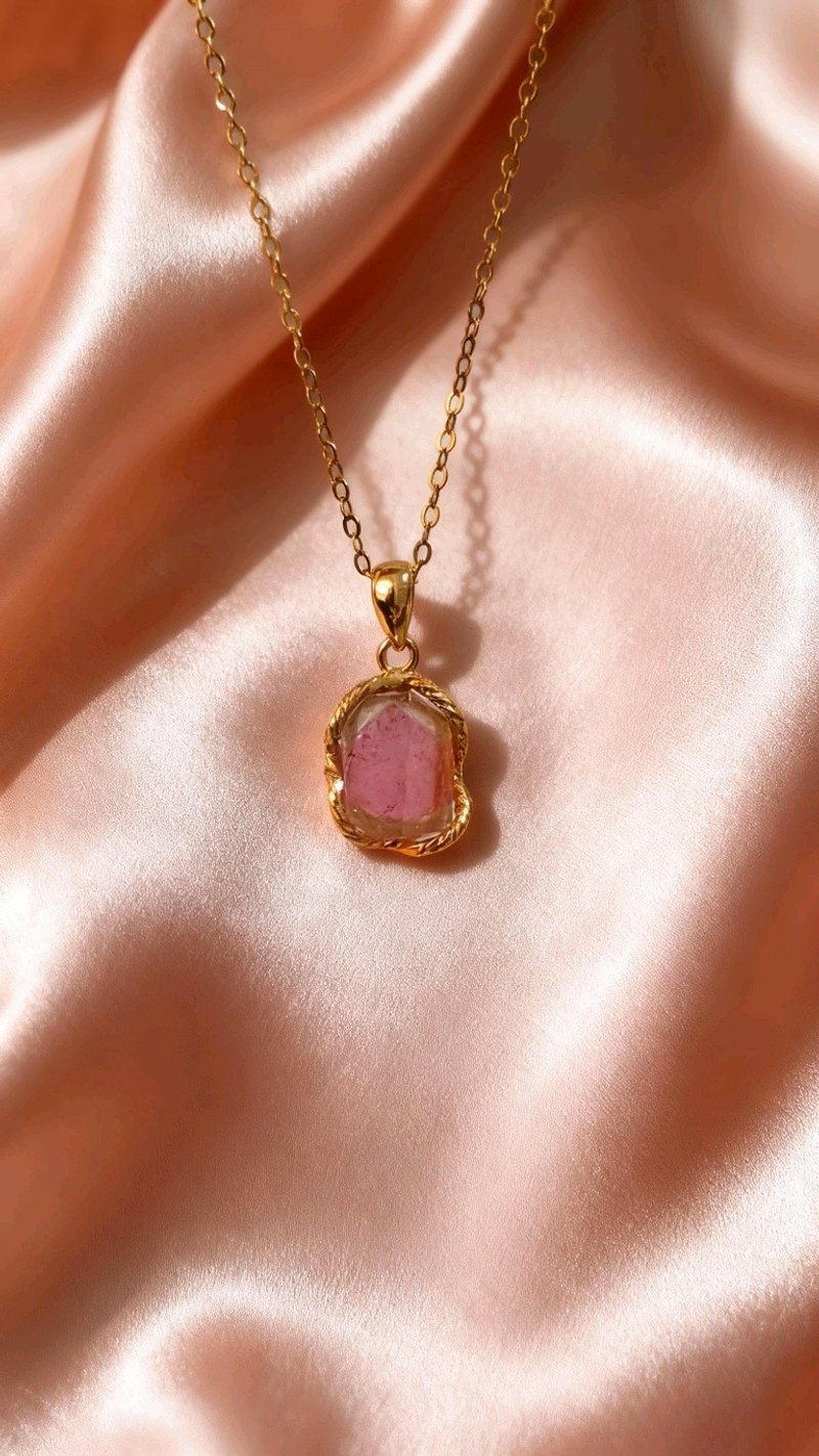 Dual-colored Watermelon Tourmaline - สร้อยคอ - คริสตัล 
