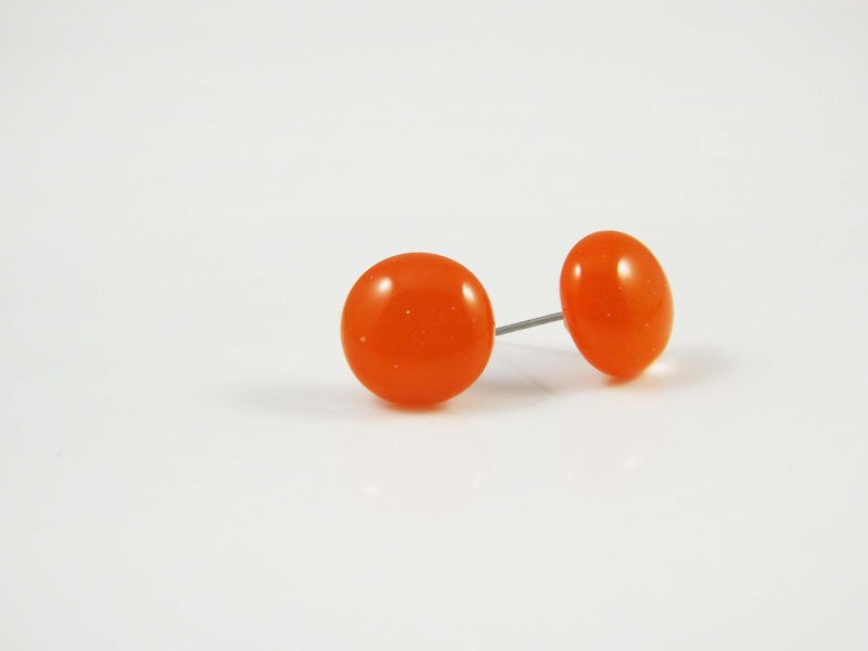 Colored glaze earrings (round) Pantone 1655 - ต่างหู - แก้ว สีแดง