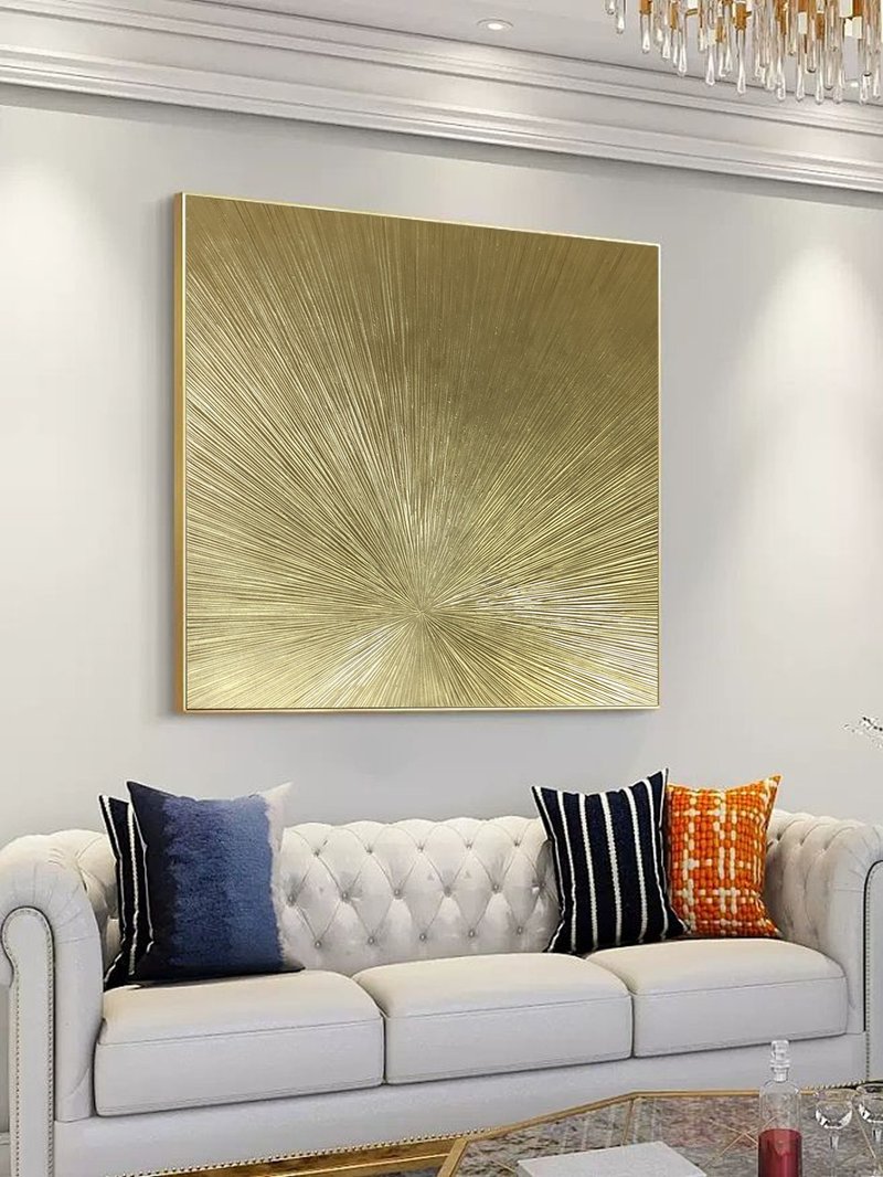 Abstract gold texture painting on canvas painting Wall Ar for Living room - ตกแต่งผนัง - ผ้าฝ้าย/ผ้าลินิน สีทอง