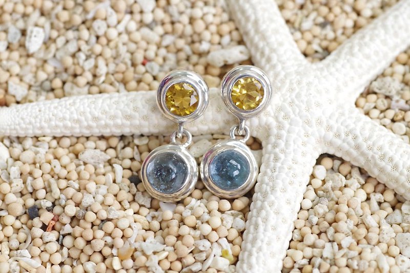 Aquamarine and citrine silver earrings - ต่างหู - หิน สีน้ำเงิน