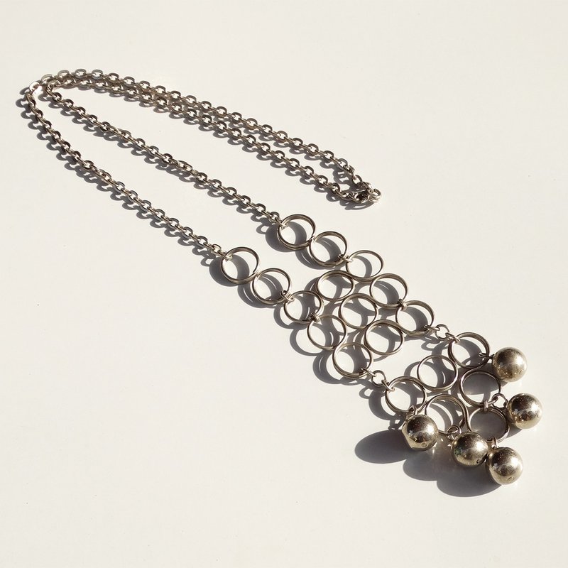 80s Vintage silver color wire craft long chain necklace - 項鍊 - 其他金屬 銀色
