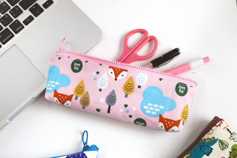 [Forest fox love fox] pencil case / YKK plastic steel zipper stationery bag storage bag glasses bag - กล่องดินสอ/ถุงดินสอ - ผ้าฝ้าย/ผ้าลินิน สึชมพู