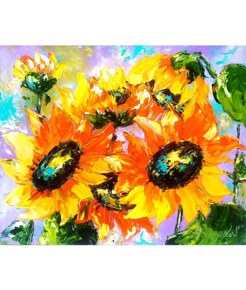 Sunflower Painting Original Art oil painting Floral Sunflowers Artwork 8x10 - 壁貼/牆壁裝飾 - 其他材質 橘色