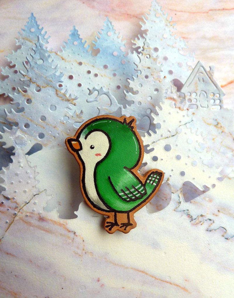 Hand-painted leather pin-kingfisher - Badges & Pins - Genuine Leather 