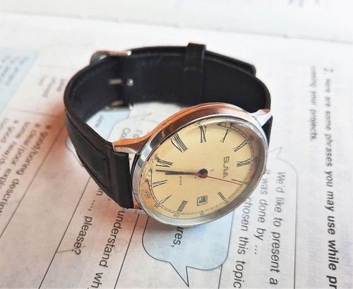 ソビエト風巻きメンズ腕時計 Slava 21 宝石 - ヴィンテージ機械