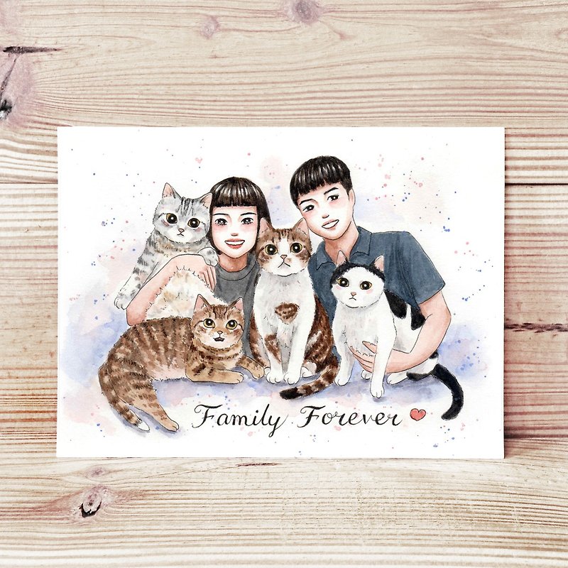 Q version like Yanhua 8-inch customized portrait pet watercolor illustration with photo frame 6x8-inch gift souvenir - Customized Portraits - Paper 