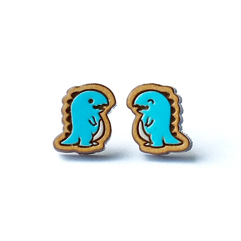 Painted  wood earrings-Tyrannosaurus rex (blue) - Earrings & Clip-ons - Wood Blue