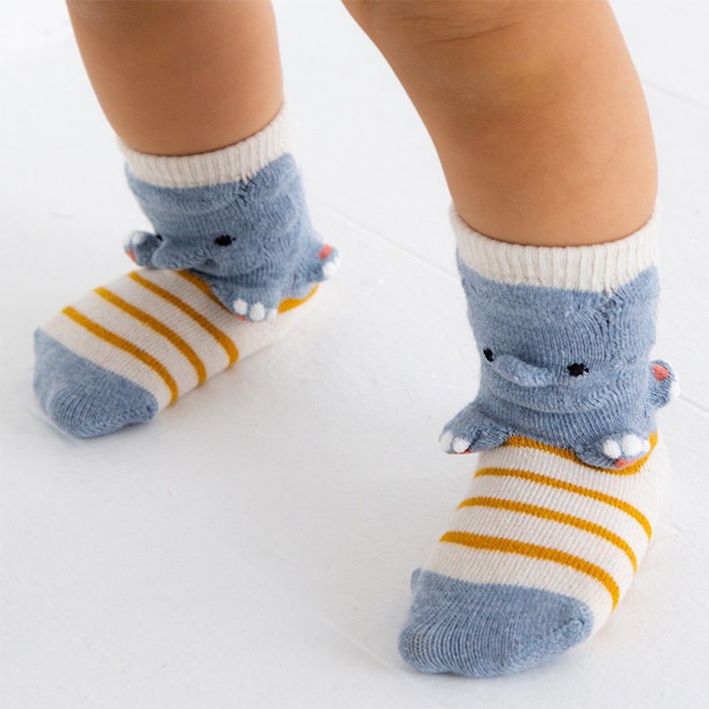棉．麻 嬰兒襪子 藍色 - 1112228 Animal Crossing 3D Socks Elephant Pop-up Socks Made in Japan Blue / Gray XS 9cm ~ 12cm S 13 ~ 16cm