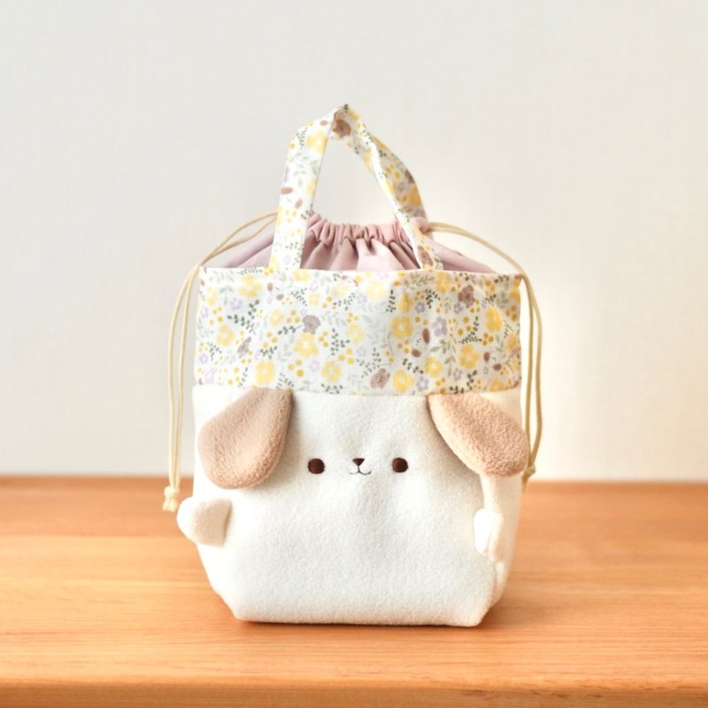 Drawstring bag Stuffed toy dog - กระเป๋าถือ - ผ้าฝ้าย/ผ้าลินิน สีเหลือง