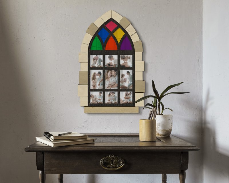 Cathaedral window picture frame collage Arched wall decor Church wall collage - Picture Frames - Wood Multicolor