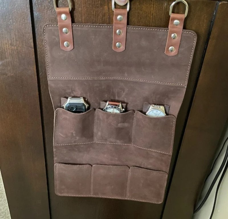 Watch wall storage, Leather wall hanging, wall office decor, wall pocket watch - 居家收納/收納盒/儲物盒 - 真皮 多色