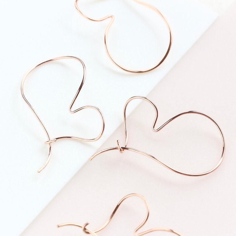 14kgf Rose gold-fluffy heart pierced earrings/can change to clip-on - Earrings & Clip-ons - Other Metals Gold