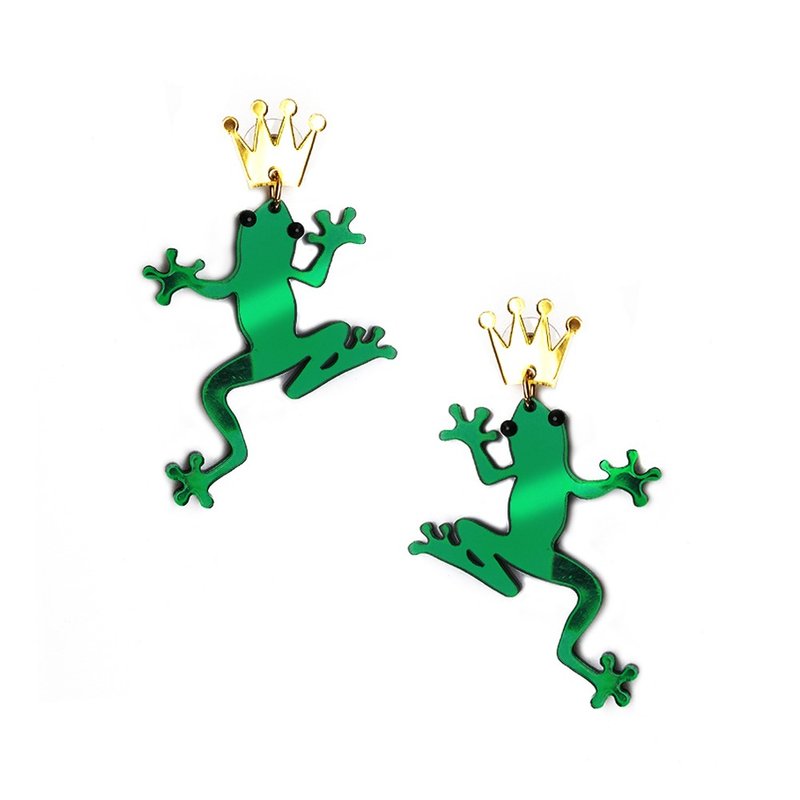 青蛙 王子耳環 - 耳環/耳夾 - 紙 綠色