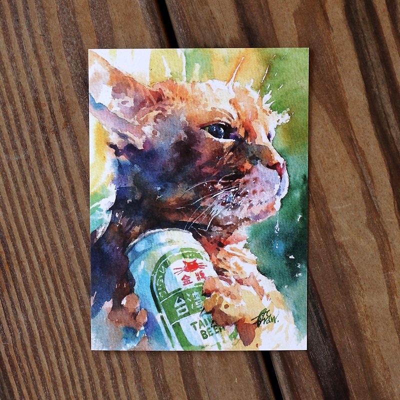 Watercolor Painted Hairy Child Series Postcard-Meow is also drunk - Cards & Postcards - Paper Green