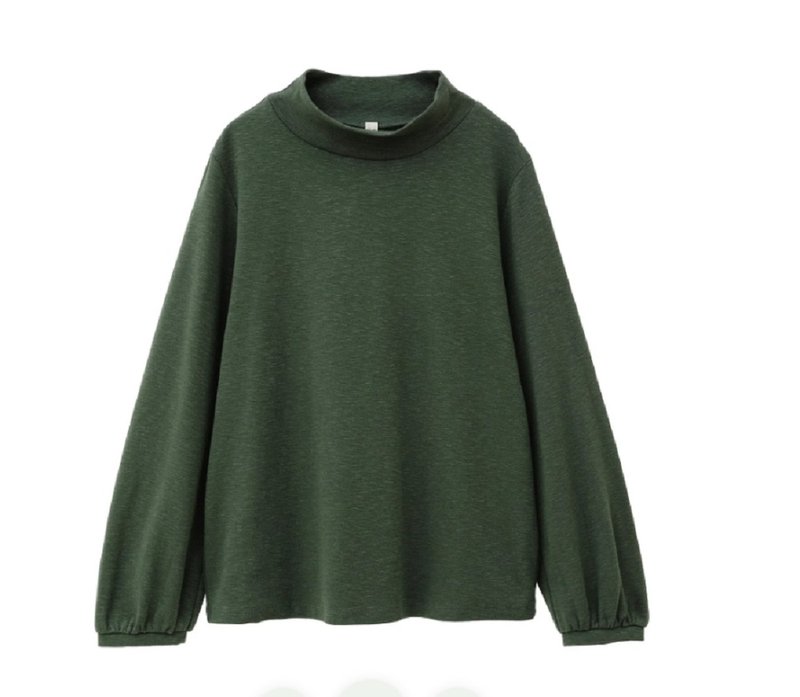 Earth Tree fair trade -- organic cotton elastic slightly high collar long sleeves (green) - Women's Tops - Cotton & Hemp 