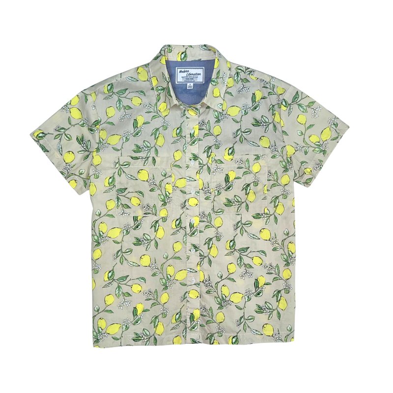 Women's Lemon Print Shirt 女裝檸檬印花襯衫 - 女襯衫 - 棉．麻 白色